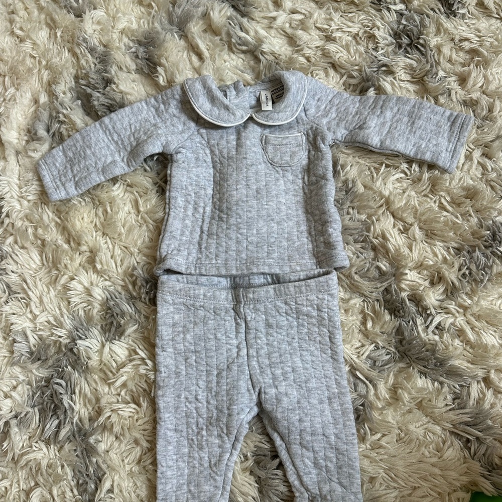 Janie and Jack Quilted Two-Piece Set in Light Gray